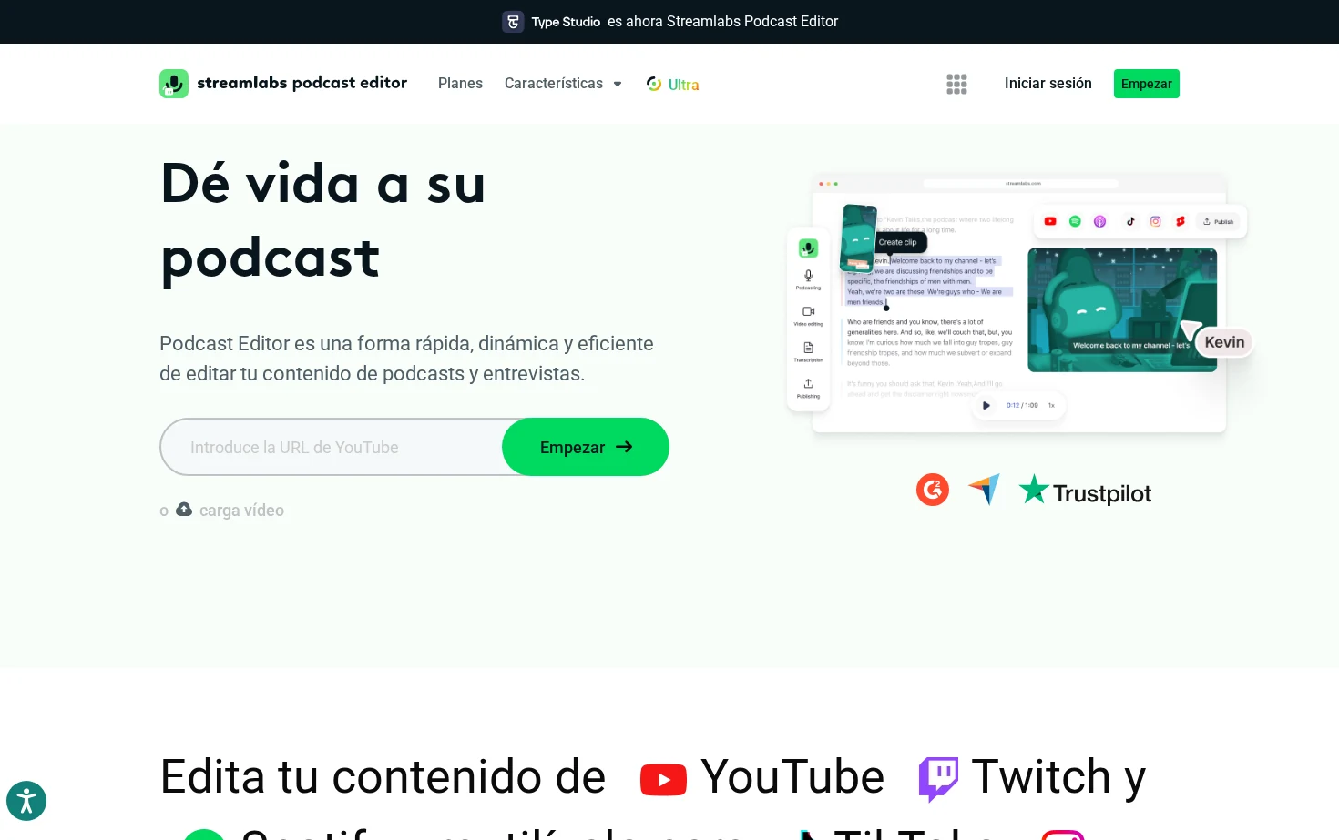 Streamlabs Podcast Editor 页面快照